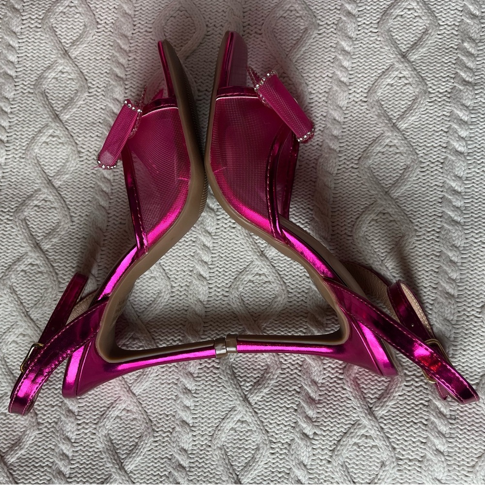 Wild Diva Comfort Elegant Fuchsia Sandal Heels with Bow Detail Various Sizes - Picture 11 of 13